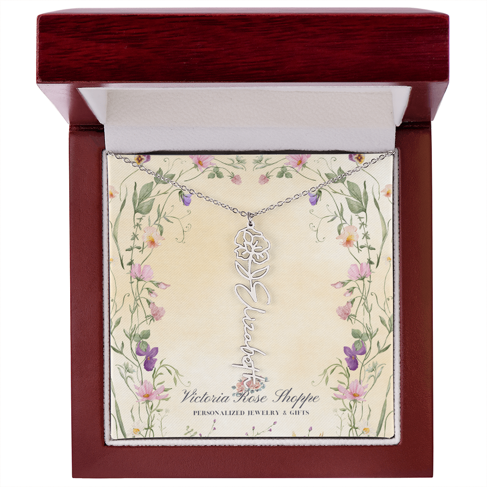 Birth Month Flower Name Necklace