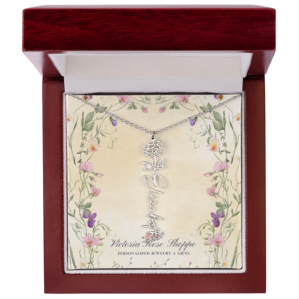 Birth Month Flower Name Necklace