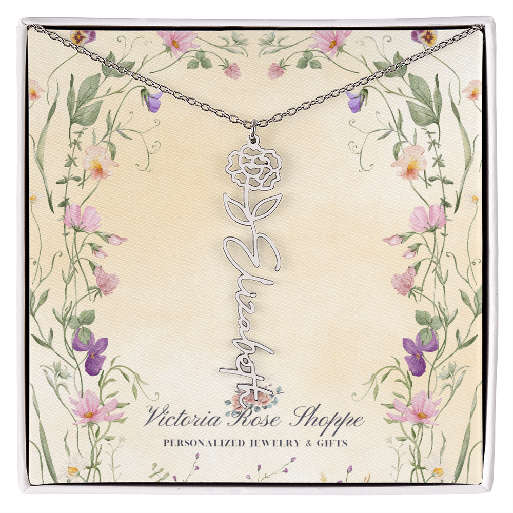 Birth Month Flower Name Necklace