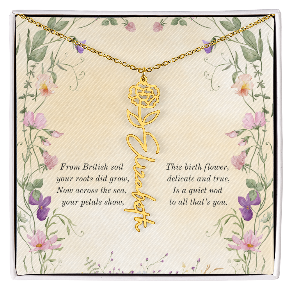 Birth Month Flower Name Necklace ~ British Inspired Keepsake