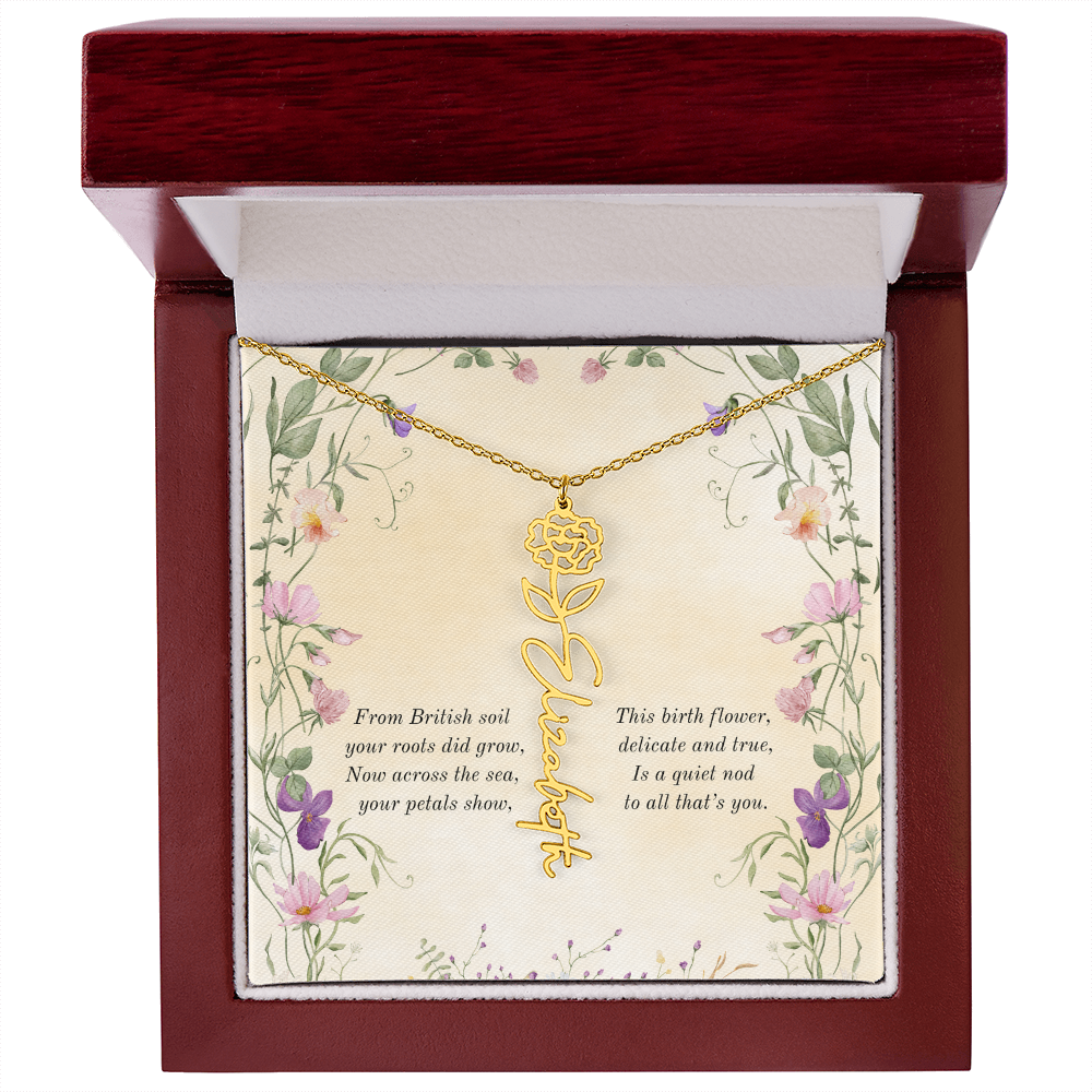 Birth Month Flower Name Necklace ~ British Inspired Keepsake