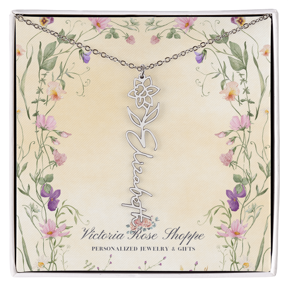 Birth Month Flower Name Necklace