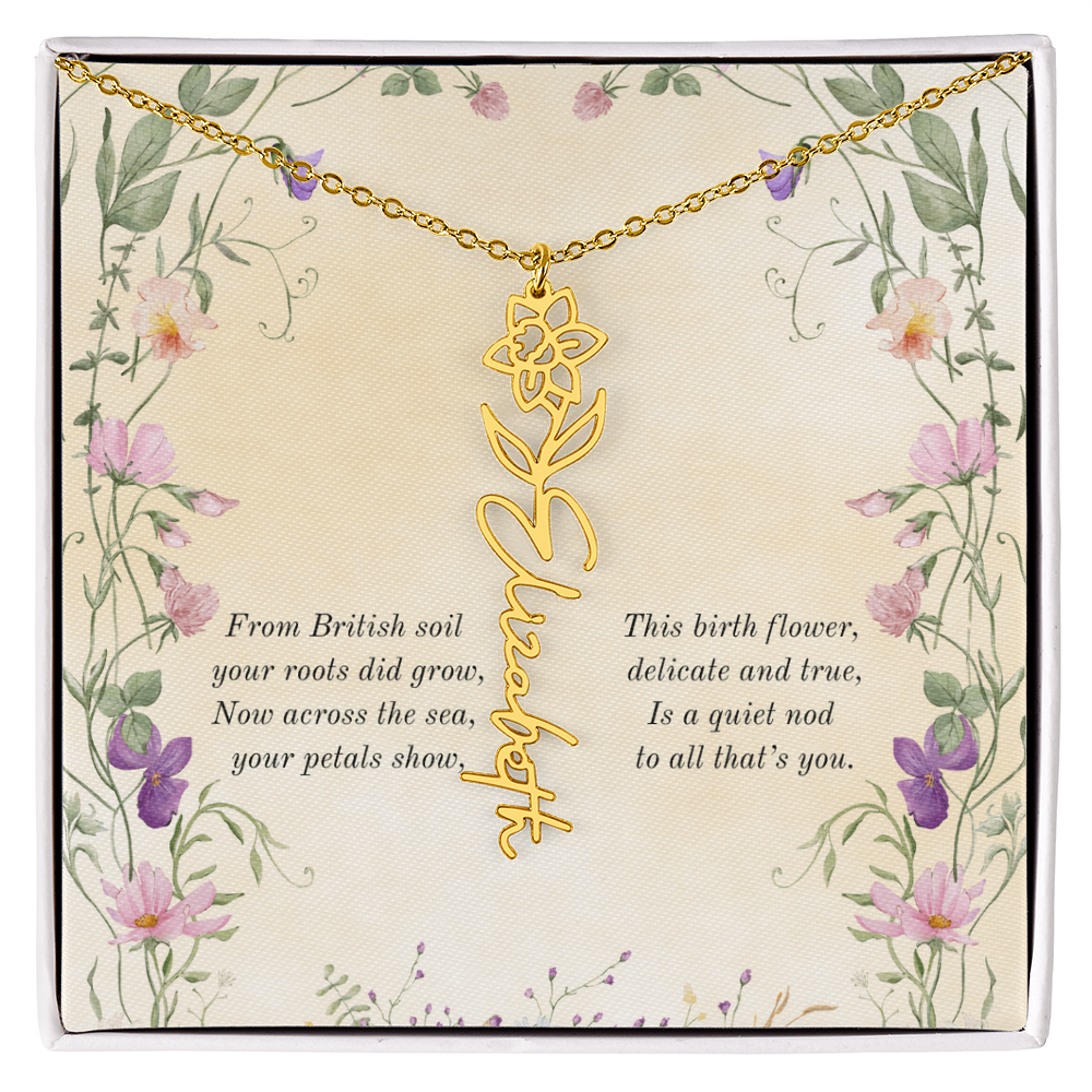 Birth Month Flower Name Necklace ~ British Inspired Keepsake