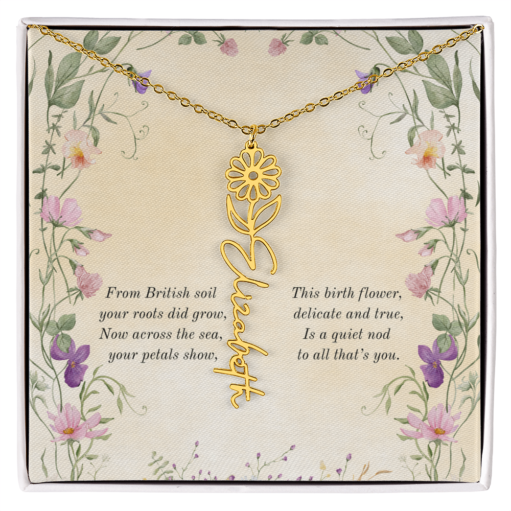 Birth Month Flower Name Necklace ~ British Inspired Keepsake
