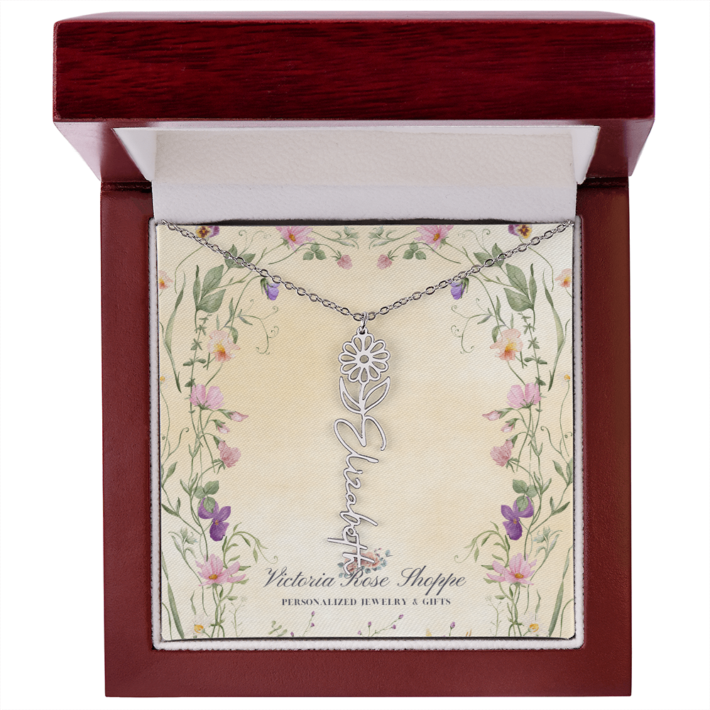 Birth Month Flower Name Necklace