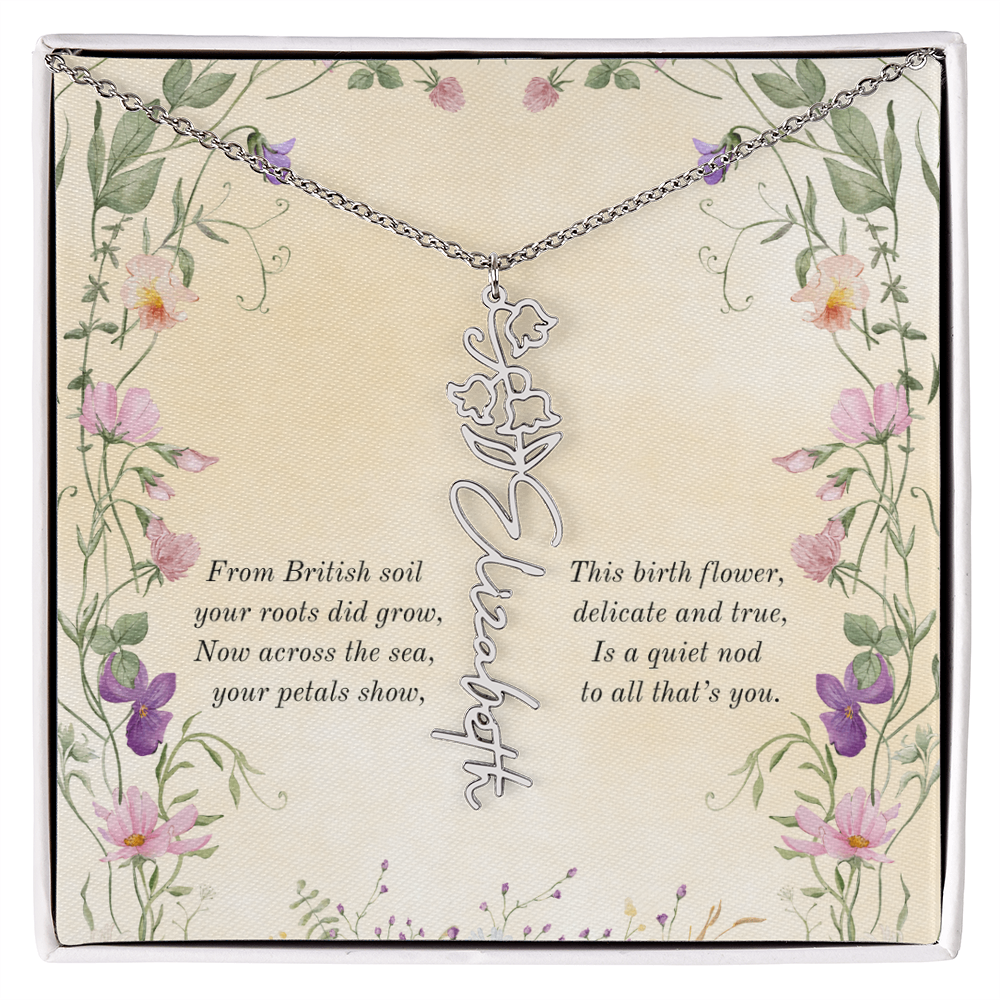 Birth Month Flower Name Necklace ~ British Inspired Keepsake