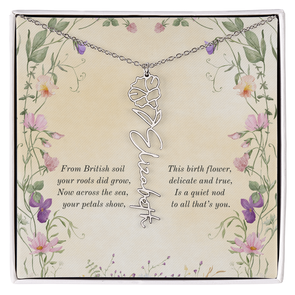 Birth Month Flower Name Necklace ~ British Inspired Keepsake