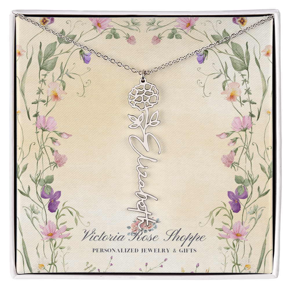 Birth Month Flower Name Necklace