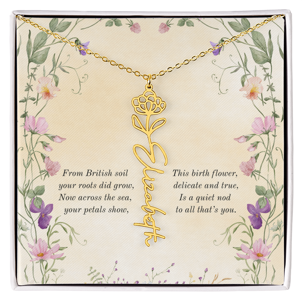 Birth Month Flower Name Necklace ~ British Inspired Keepsake