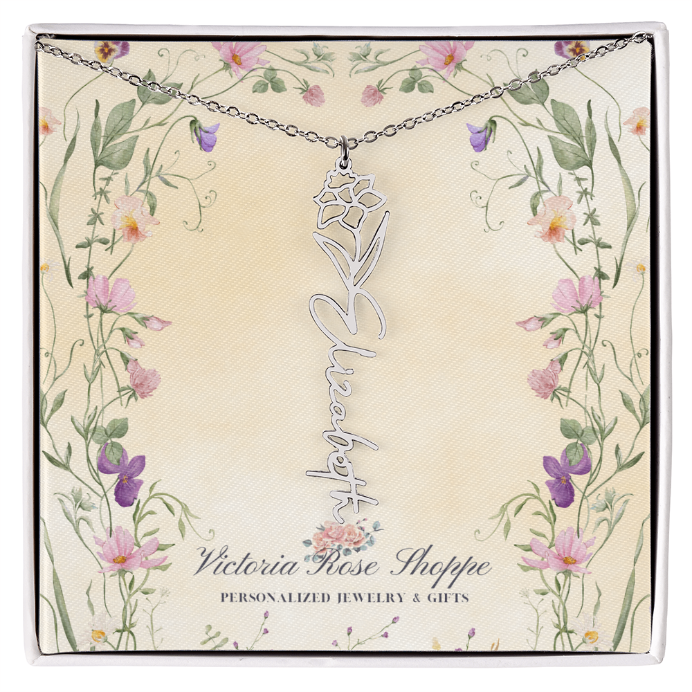 Birth Month Flower Name Necklace