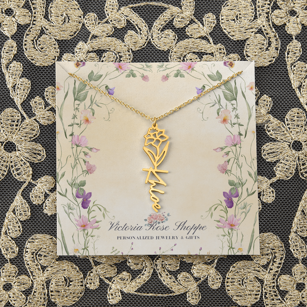 Birth Month Flower Name Necklace