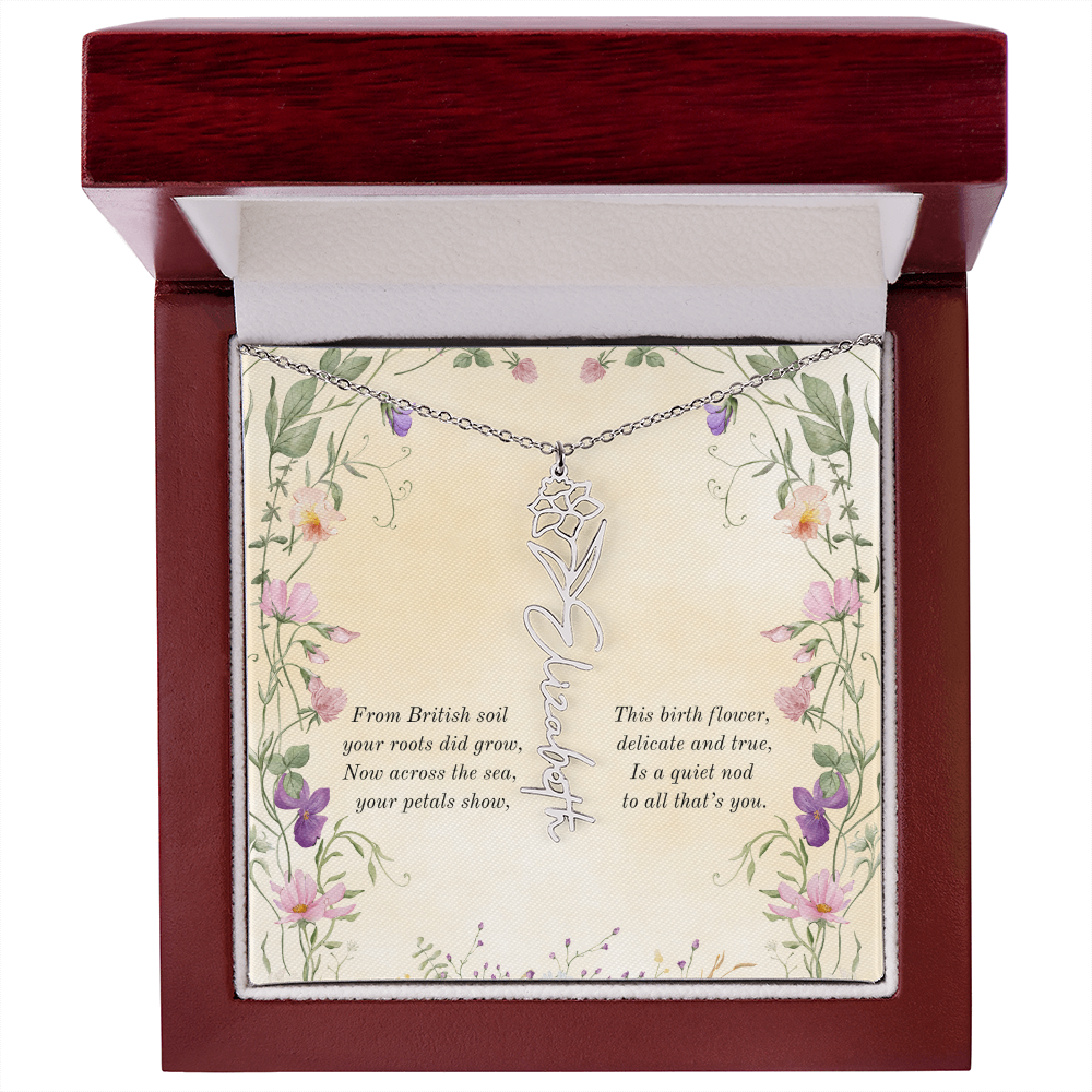 Birth Month Flower Name Necklace ~ British Inspired Keepsake